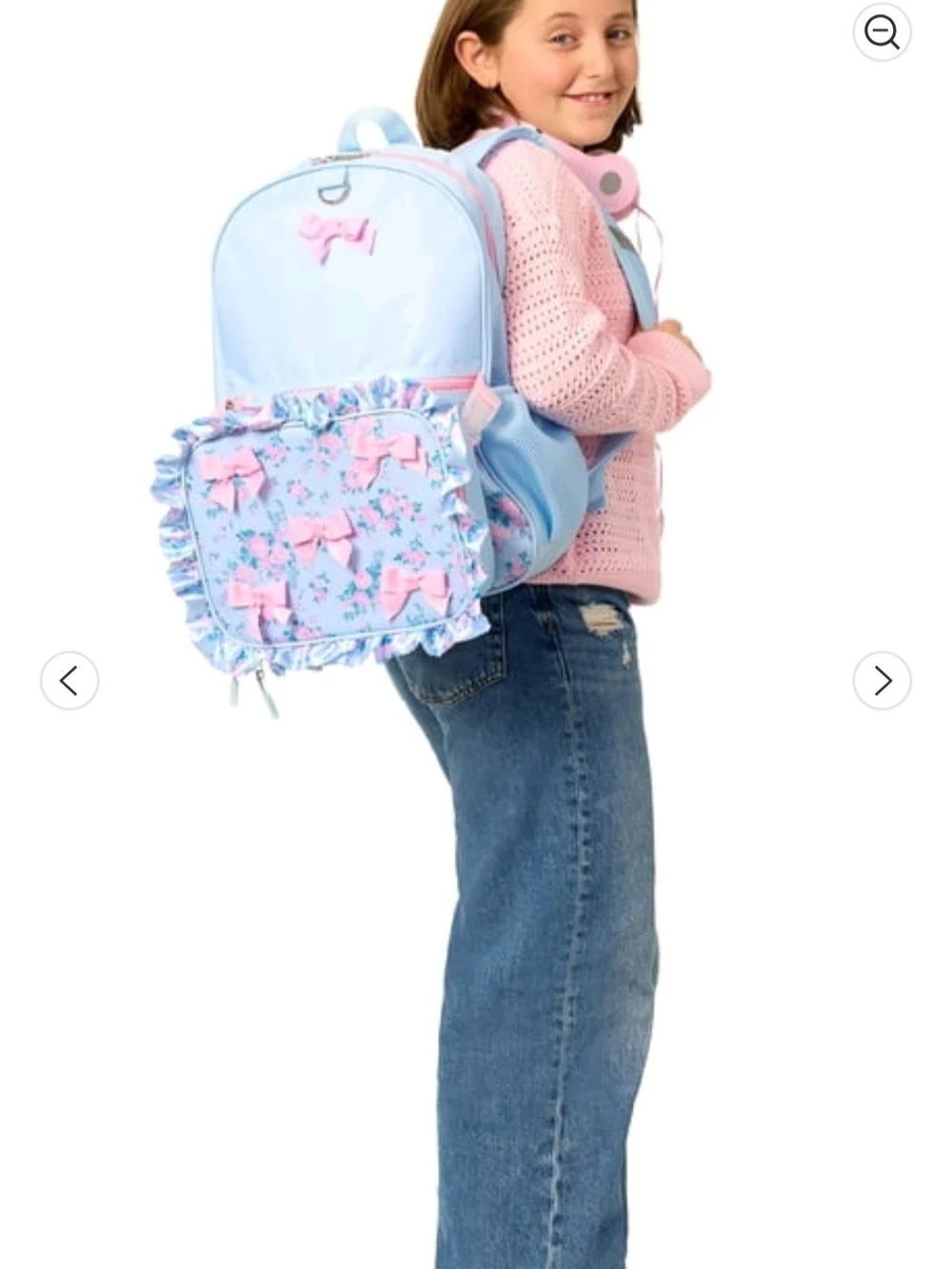 Kids Floral Bow Backpack - Light Blue with Pink Bows